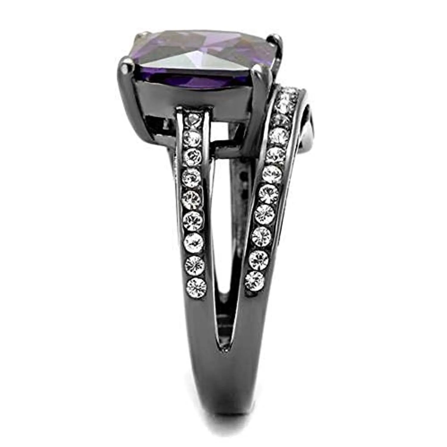 WildKlass Stainless Steel Ring IP Light Black (IP Gun) Women AAA Grade CZ Amethyst