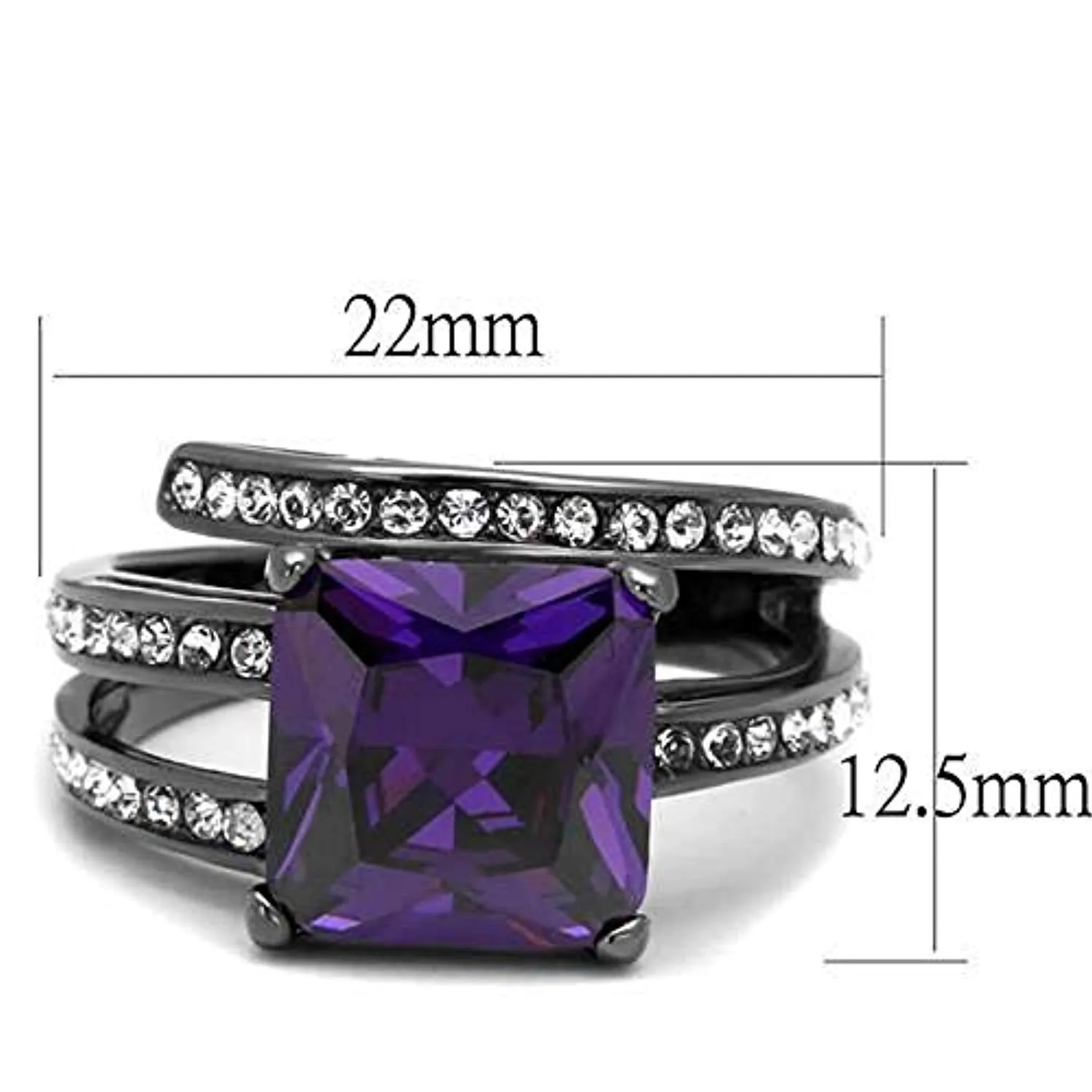 WildKlass Stainless Steel Ring IP Light Black (IP Gun) Women AAA Grade CZ Amethyst