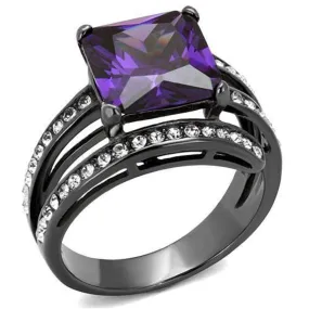 WildKlass Stainless Steel Ring IP Light Black (IP Gun) Women AAA Grade CZ Amethyst