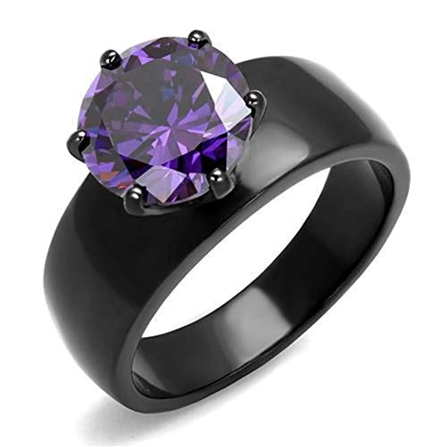 WildKlass Stainless Steel Ring IP Women AAA Grade CZ Amethyst