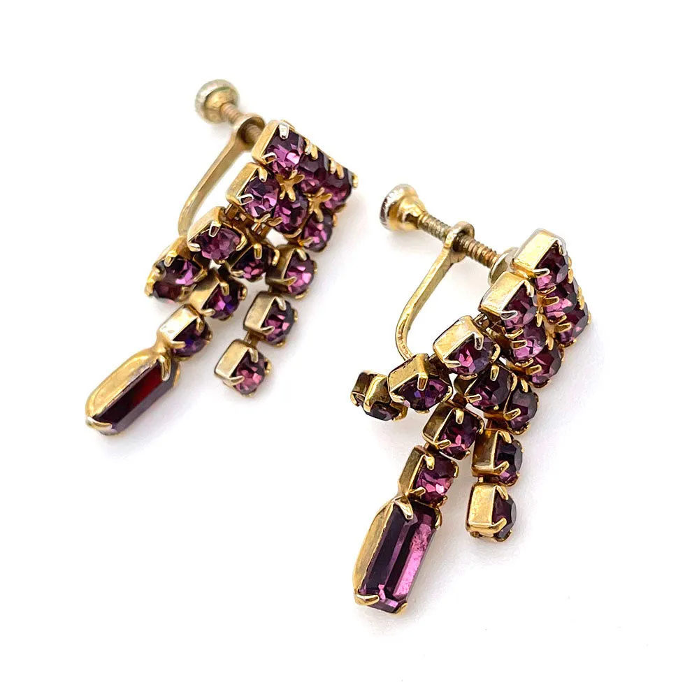 【カナダ輸入】ヴィンテージ アメジストパープル ビジュー イヤリング/Vintage Amethyst Purple Bijou Screw Back Earrings