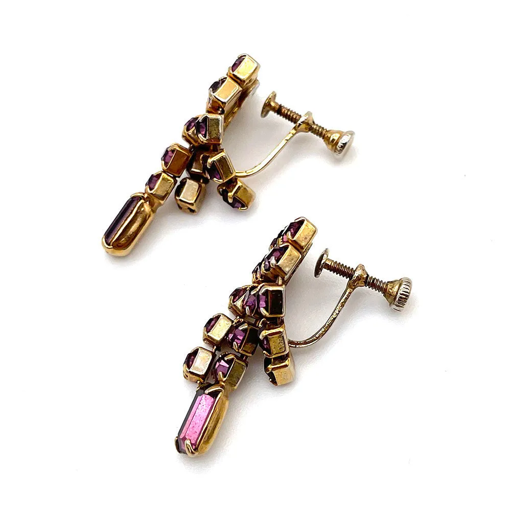 【カナダ輸入】ヴィンテージ アメジストパープル ビジュー イヤリング/Vintage Amethyst Purple Bijou Screw Back Earrings