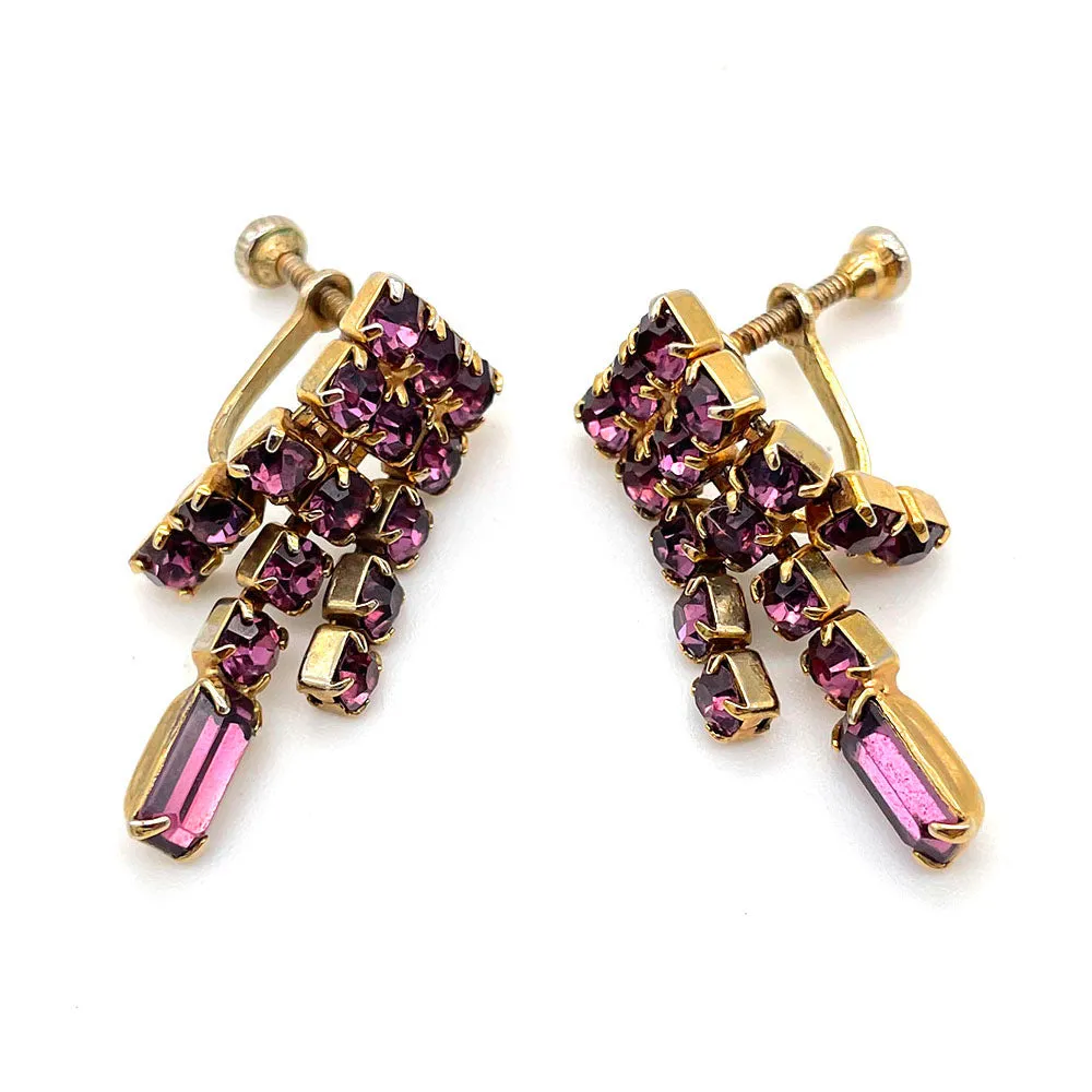 【カナダ輸入】ヴィンテージ アメジストパープル ビジュー イヤリング/Vintage Amethyst Purple Bijou Screw Back Earrings