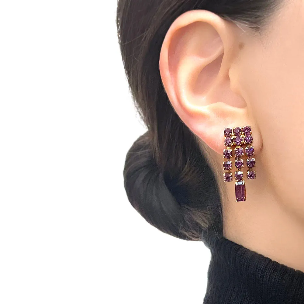 【カナダ輸入】ヴィンテージ アメジストパープル ビジュー イヤリング/Vintage Amethyst Purple Bijou Screw Back Earrings