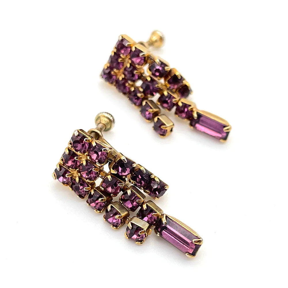 【カナダ輸入】ヴィンテージ アメジストパープル ビジュー イヤリング/Vintage Amethyst Purple Bijou Screw Back Earrings